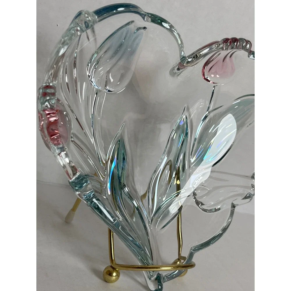 Vintage Mikasa Crystal Heart Bowl Cottagecore Iridescent Embossed Tulip Glass